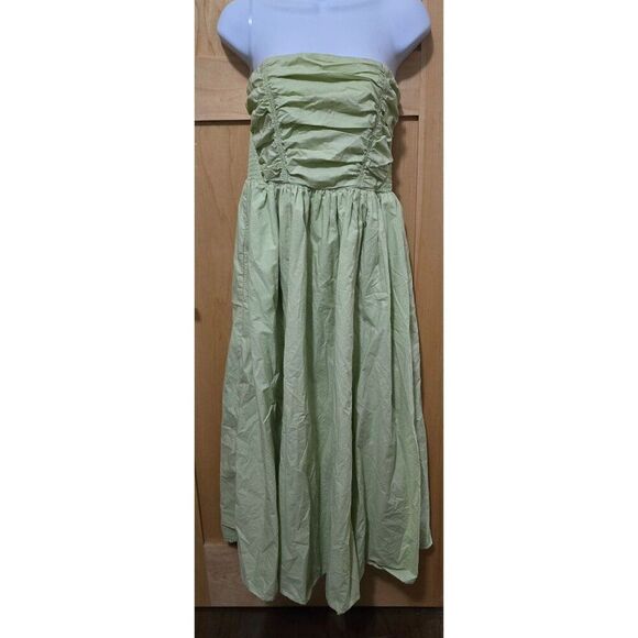 American Eagle Green Strapless Ruched Maxi Dress With Elastic Shirred Back fairy - Picture 1 of 9